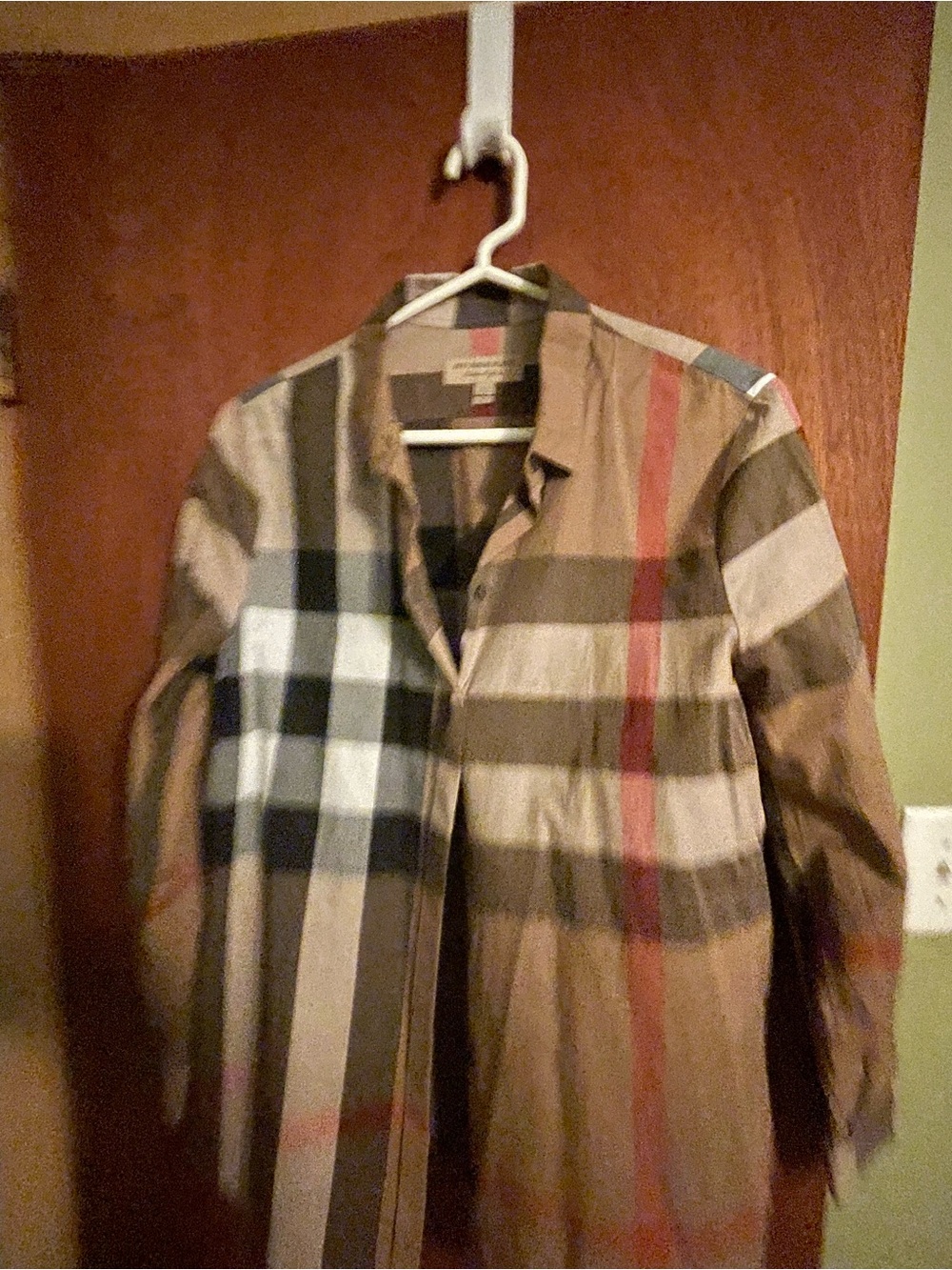 Burberry Classic Check Button-Up Shirt in Tan, Black, White, Red - Picture 4 of 10
